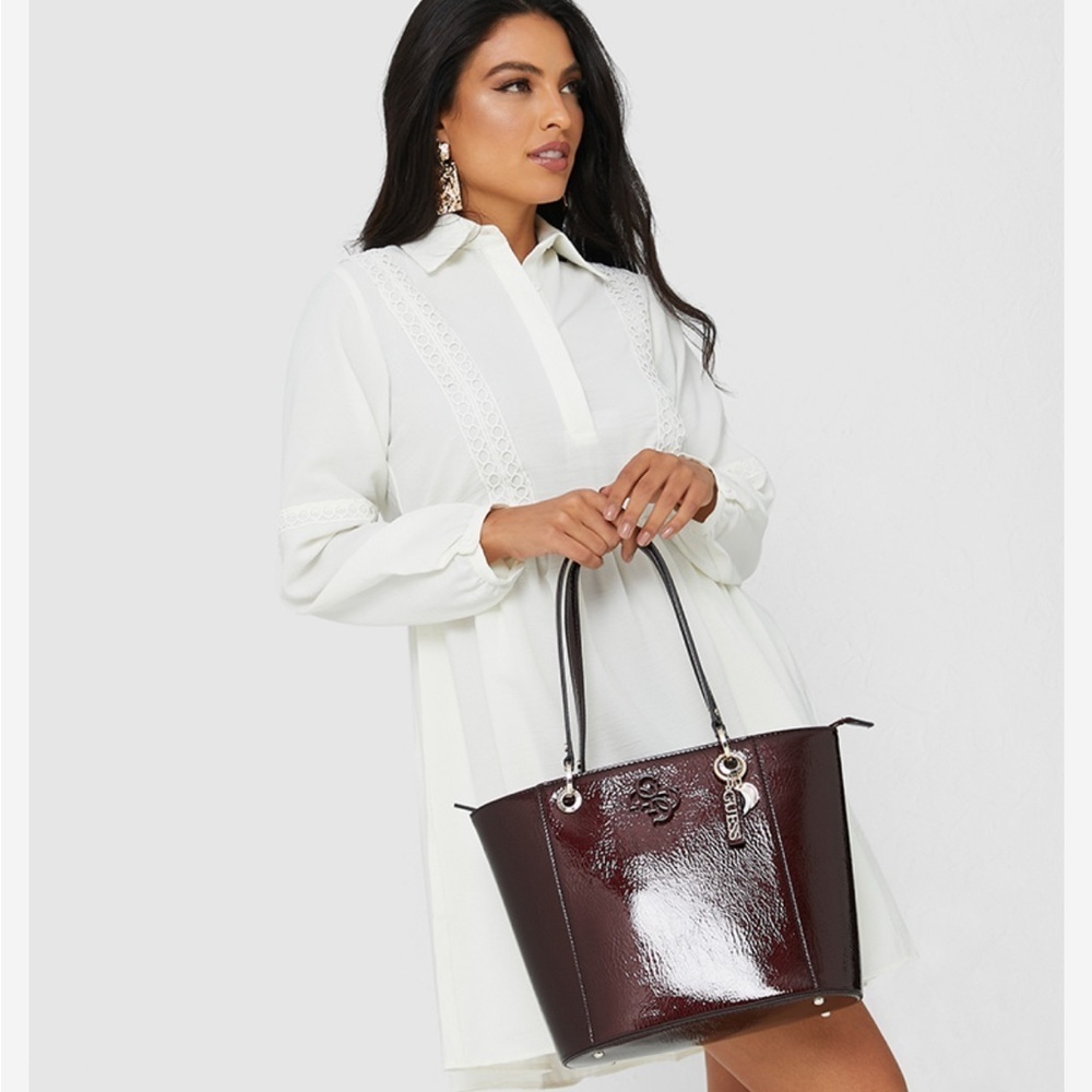 Guess Shiny Burgundy Tote Bag